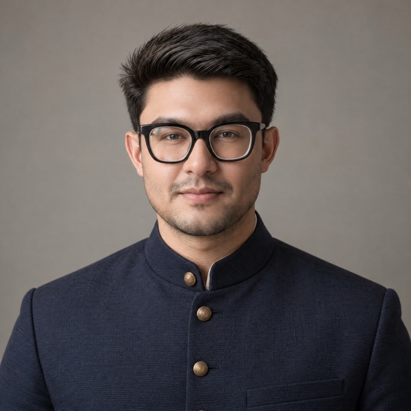 Tanvir Israque in a navy bandhgala