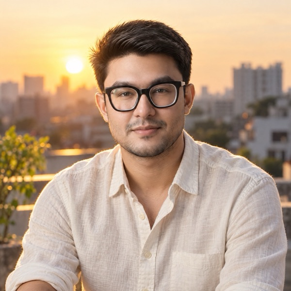 Tanvir Israque on a Dhaka rooftop at golden hour