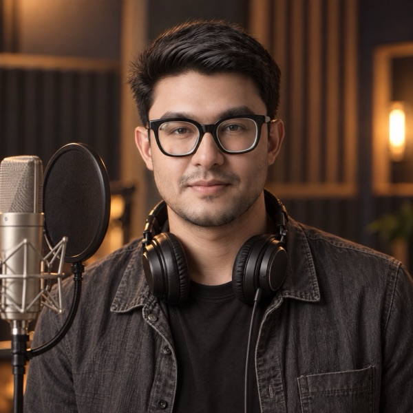 Tanvir Israque, singer-songwriter, in a recording studio